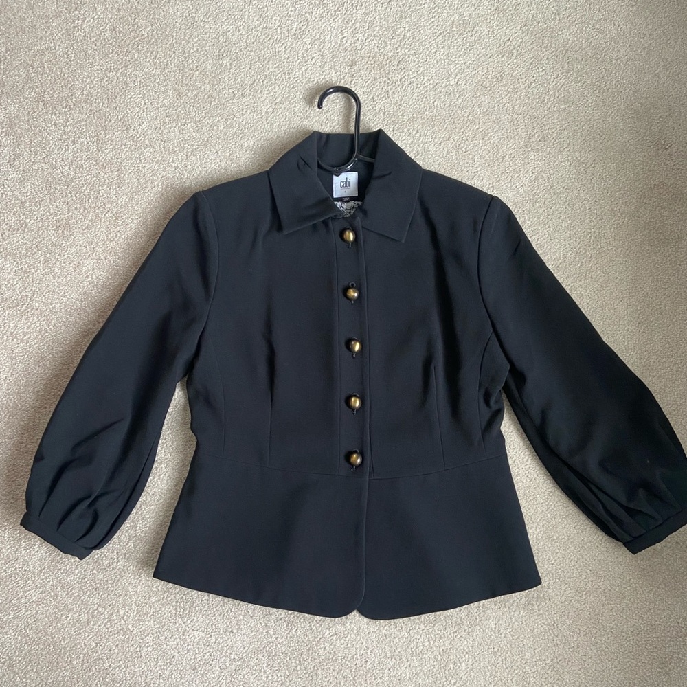 CAbi Abbot Black Blazer Puff- Sleeve Jacket
